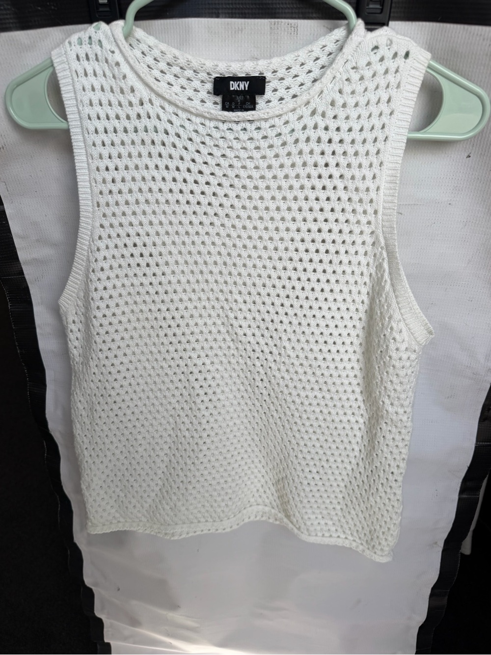 DKNY White Open-Knit Sleeveless Tank